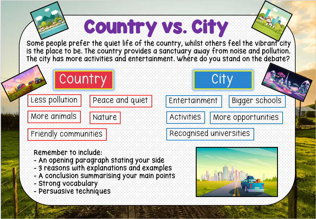 Persuasive writing - country v city